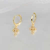 1 Pair Simple Style Cross Inlay Copper Zircon Drop Earrings sku image 7