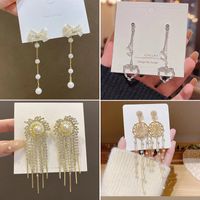 Wholesale Jewelry Sweet Heart Shape Flower Bow Knot Mixed Materials Rhinestones Pearl Plating Inlay Drop Earrings main image 5