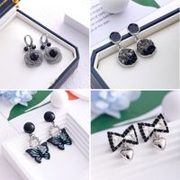 Wholesale Jewelry Sweet Heart Shape Flower Bow Knot Mixed Materials Rhinestones Pearl Plating Inlay Drop Earrings main image 2