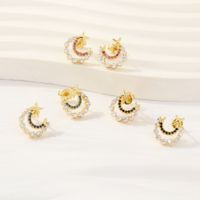 1 Pair Simple Style Moon Plating Inlay Copper Zircon 18k Gold Plated Ear Studs main image 1