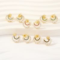 1 Pair Simple Style Moon Plating Inlay Copper Zircon 18k Gold Plated Ear Studs main image 9
