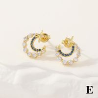 1 Pair Simple Style Moon Plating Inlay Copper Zircon 18k Gold Plated Ear Studs main image 5