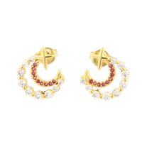 1 Pair Simple Style Moon Plating Inlay Copper Zircon 18k Gold Plated Ear Studs main image 2