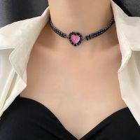 Streetwear Heart Shape Copper Plating Inlay Artificial Gemstones Necklace main image 4