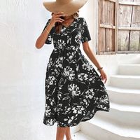 Frau Normales Kleid Lässig Elegant Einfacher Stil V-ausschnitt Drucken Kurzarm Blume Midi-kleid Ferien Täglich Straße main image 5