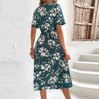 Femmes Robe Régulière Décontractée Élégant Style Simple Col En V Impression Manche Courte Fleur Robe Mi-longue Vacances Du Quotidien Rue main image 4