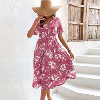 Women's Regular Dress Casual Elegant Simple Style V Neck Printing Short Sleeve Flower Midi Dress Holiday Daily Street main image 9