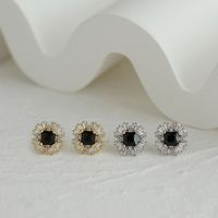 1 Pair Commute Flower Plating Inlay Sterling Silver Zircon 14k Gold Plated Ear Studs main image 1