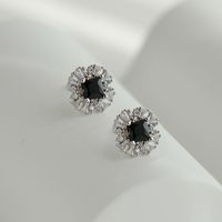 1 Pair Commute Flower Plating Inlay Sterling Silver Zircon 14k Gold Plated Ear Studs main image 2