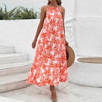 Women's Regular Dress Casual Elegant Romantic Halter Neck Printing Sleeveless Leaf Maxi Long Dress Holiday Daily Street main image 5