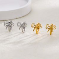1 Piece Simple Style Bow Knot Plating Hollow Out Copper Gold Plated Earrings main image 4
