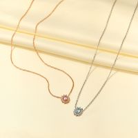 Stainless Steel Imitation Diamond Elegant Shiny Flower Zircon Pendant Necklace main image 1