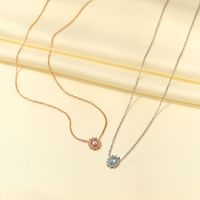 Stainless Steel Imitation Diamond Elegant Shiny Flower Zircon Pendant Necklace main image 8