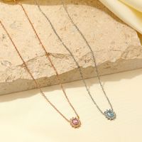 Stainless Steel Imitation Diamond Elegant Shiny Flower Zircon Pendant Necklace main image 4