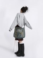 Women's Medium Denim Solid Color Vintage Style Square Flip Cover Crossbody Bag sku image 1