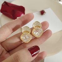 Wholesale Jewelry Sweet Geometric Alloy Gem Gold Plated Plating Inlay Drop Earrings sku image 1