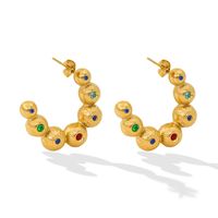 1 Pair Simple Style C Shape Plating Inlay 304 Stainless Steel Zircon 18K Gold Plated Ear Studs sku image 1