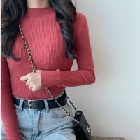 Women's Sweater Long Sleeve Sweaters & Cardigans Casual Simple Style Solid Color main image 5