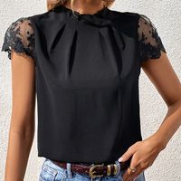 Women's Blouse Short Sleeve Blouses Pleated Casual Elegant Simple Style Solid Color main image 5