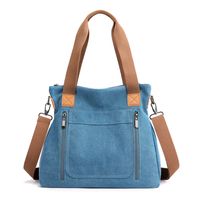 Women's Medium Canvas Solid Color Business Square Zipper Shoulder Bag Crossbody Bag sku image 1