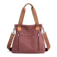 Women's Medium Canvas Solid Color Business Square Zipper Shoulder Bag Crossbody Bag sku image 5
