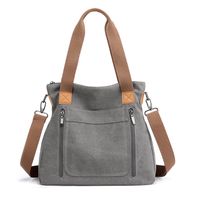 Women's Medium Canvas Solid Color Business Square Zipper Shoulder Bag Crossbody Bag main image 4