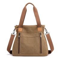 Women's Medium Canvas Solid Color Business Square Zipper Shoulder Bag Crossbody Bag sku image 3