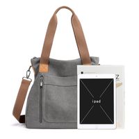 Women's Medium Canvas Solid Color Business Square Zipper Shoulder Bag Crossbody Bag main image 3