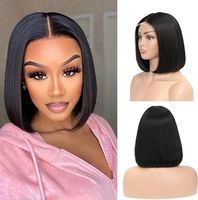 Women's Simple Style Stage Street Real Hair Centre Parting Short Straight Hair Wigs main image 5