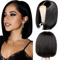 Women's Simple Style Stage Street Real Hair Centre Parting Short Straight Hair Wigs main image 4