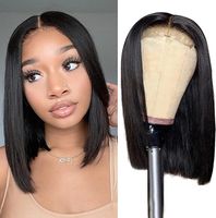 Women's Simple Style Stage Street Real Hair Centre Parting Short Straight Hair Wigs main image 3