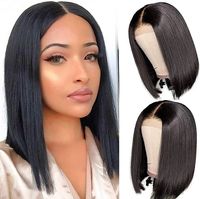 Women's Simple Style Stage Street Real Hair Centre Parting Short Straight Hair Wigs main image 2