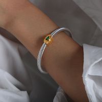 Décontractée Rond Acier Au Titane Placage Incruster Zircon Plaqué Or 18k Bracelet sku image 10