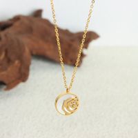 Simple Style Flower Titanium Steel Plating Zircon 18k Gold Plated Necklace main image 8