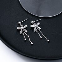1 Pair Vintage Style Vacation Simple Style Bow Knot Plating Inlay Alloy Zircon Silver Plated Drop Earrings main image 3