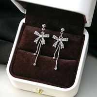1 Pair Vintage Style Vacation Simple Style Bow Knot Plating Inlay Alloy Zircon Silver Plated Drop Earrings main image 1