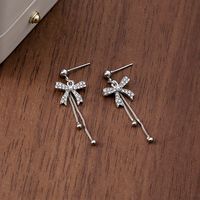 1 Pair Vintage Style Vacation Simple Style Bow Knot Plating Inlay Alloy Zircon Silver Plated Drop Earrings main image 4