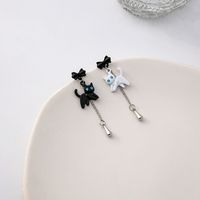 1 Pair Vintage Style Exaggerated Simple Style Cat Asymmetrical Plating Inlay Alloy Zircon Silver Plated Drop Earrings main image 5