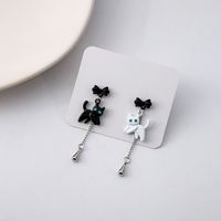 1 Pair Vintage Style Exaggerated Simple Style Cat Asymmetrical Plating Inlay Alloy Zircon Silver Plated Drop Earrings main image 4