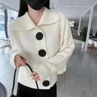 Women's Sweater Long Sleeve Sweaters & Cardigans Button Casual Solid Color sku image 3