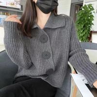 Women's Sweater Long Sleeve Sweaters & Cardigans Button Casual Solid Color sku image 2