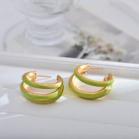 1 Pair Basic Color Block Enamel Copper Hoop Earrings sku image 3