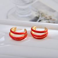 1 Pair Basic Color Block Enamel Copper Hoop Earrings main image 4
