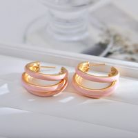 1 Pair Basic Color Block Enamel Copper Hoop Earrings main image 3