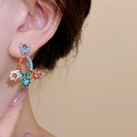 1 Pair Elegant Flower Inlay Copper Zircon Ear Studs main image 3