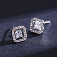1 Pair Simple Style Square Inlay Sterling Silver Zircon Ear Studs main image 1