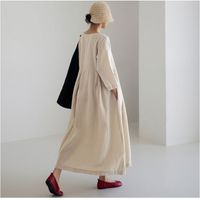 Haute Qualité Spot 2023 Automne Nouveau Lâche Grande Taille Robe Japonais Style Coréen Coton Lin Col Rond Robe main image 2