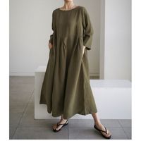 Hochwertiger Spot 2023 Herbst Neues Lockeres Kleid In Übergröße, Japanisches Und Koreanisches Baumwoll-und Leinen-rundhals Kleid sku image 2