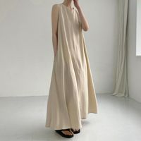 High Quality Spot Loose Big Hem Japanese And Korean Korean Style Pocket Vest Dress Cotton And Linen Dress sku image 4