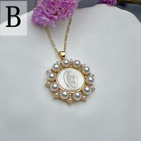 Simple Style Round Copper Inlay Pearl Pendant Necklace sku image 2